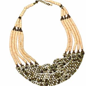 Boho Beaded Pink Gold Statement Necklace Layered